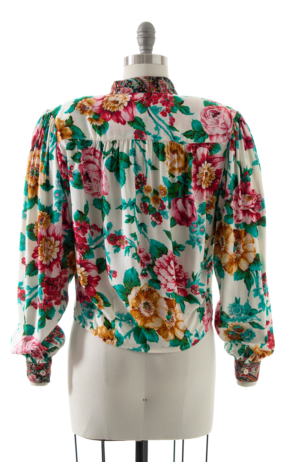 1980s Carole Little Floral Rayon Blouse BirthdayLifeVintage