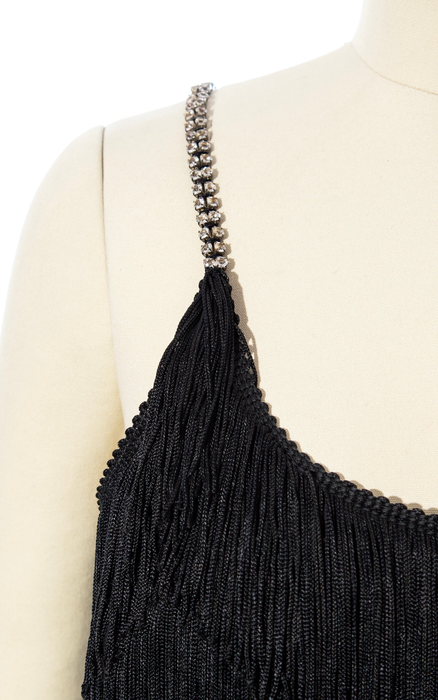 Vintage 60s 1960s Black Fringe Rhinestone Straps Party Dress Evening Gown Showgirl Maxi BirthdayLifeVintage