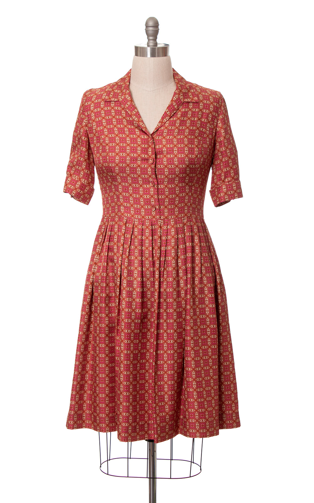 Modern 1950s Style ANN TAYLOR Silk Geometric Shirtwaist Dress | large