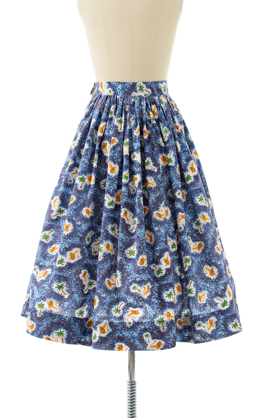 1950s Lions & Palm Trees Novelty Print Skirt | small