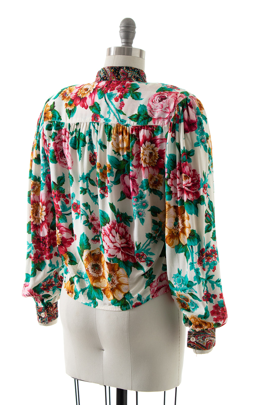 1980s Carole Little Floral Rayon Blouse BirthdayLifeVintage