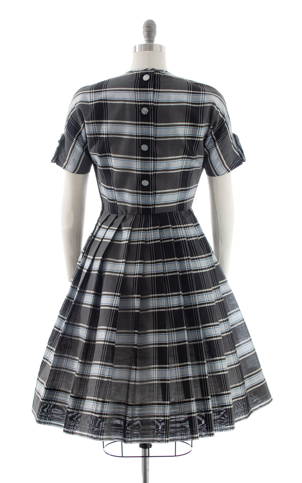 1950s Metallic Plaid Button Back Dress | small