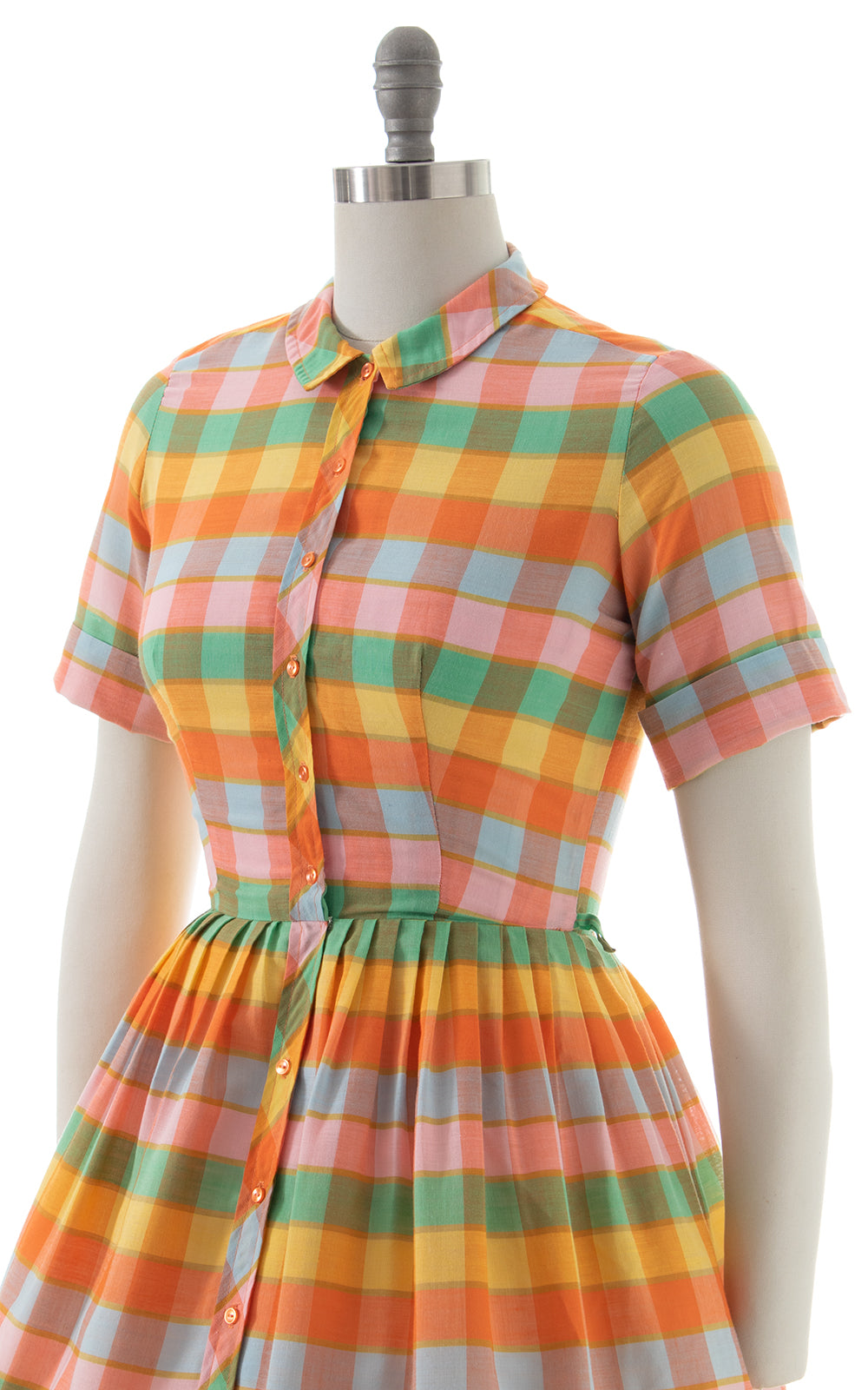 1950s 1960s Rainbow Plaid Shirtwaist Dress | small