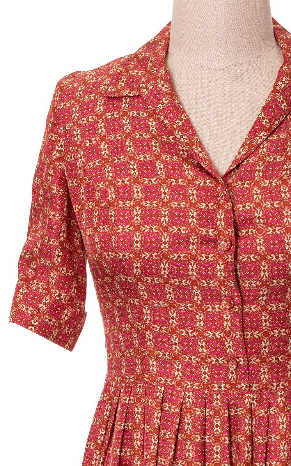 Modern 1950s Style ANN TAYLOR Silk Geometric Shirtwaist Dress | large
