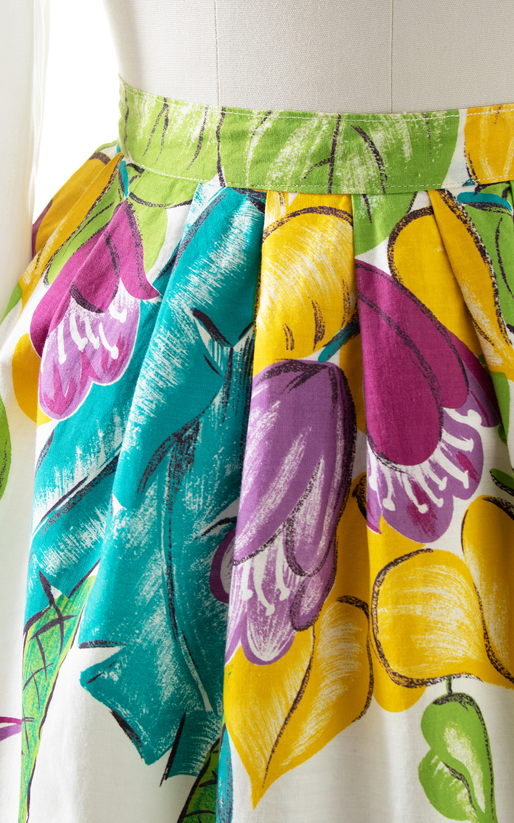 1950s Tropical Island Novelty Border Print Skirt | small/medium