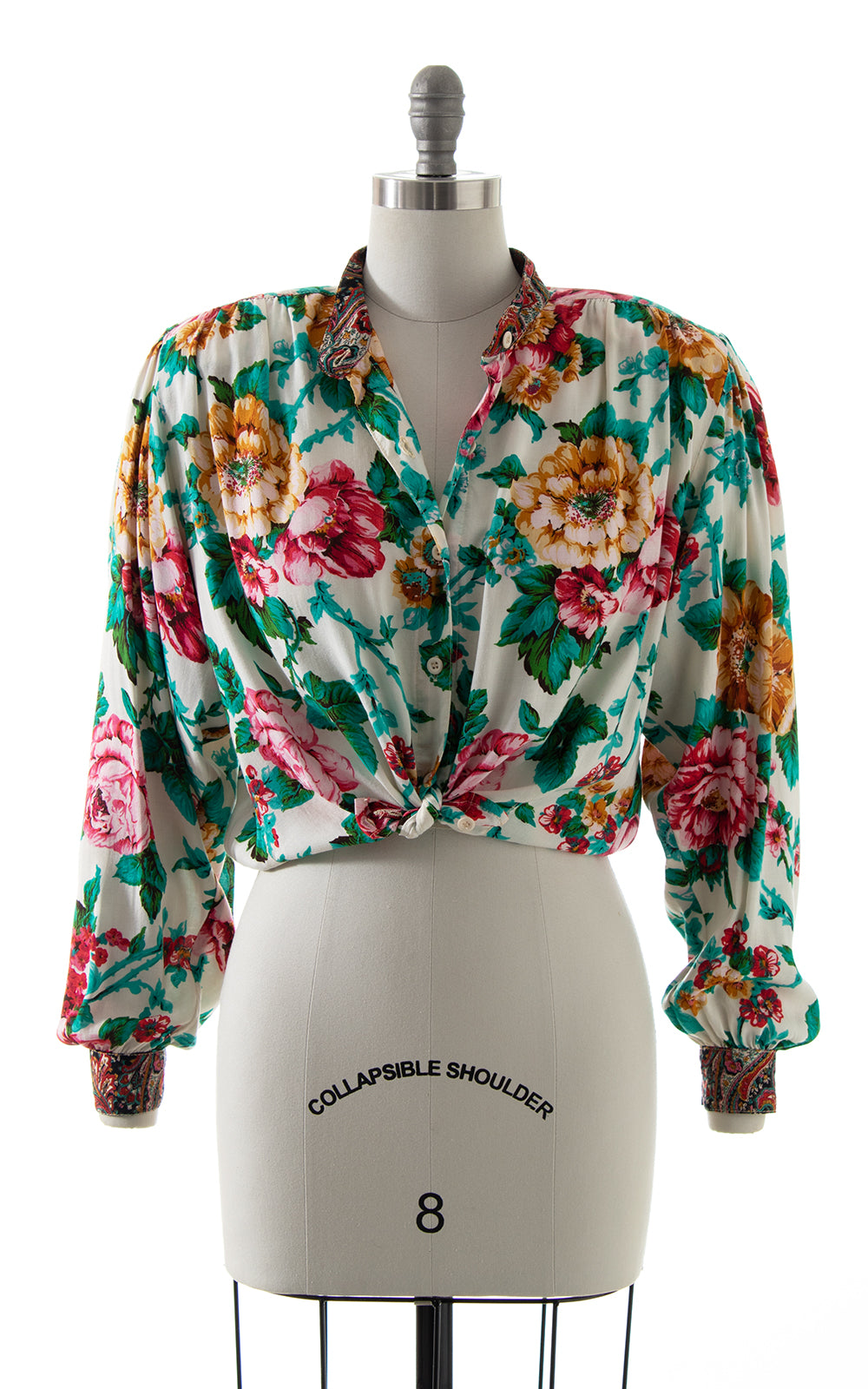 1980s Carole Little Floral Rayon Blouse BirthdayLifeVintage