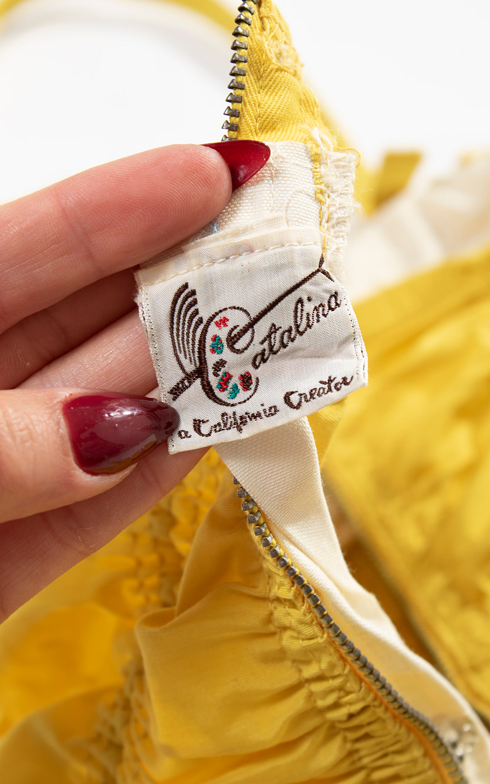 1950s CATALINA Yellow Ruffled Smocked Swimsuit | x-small/small