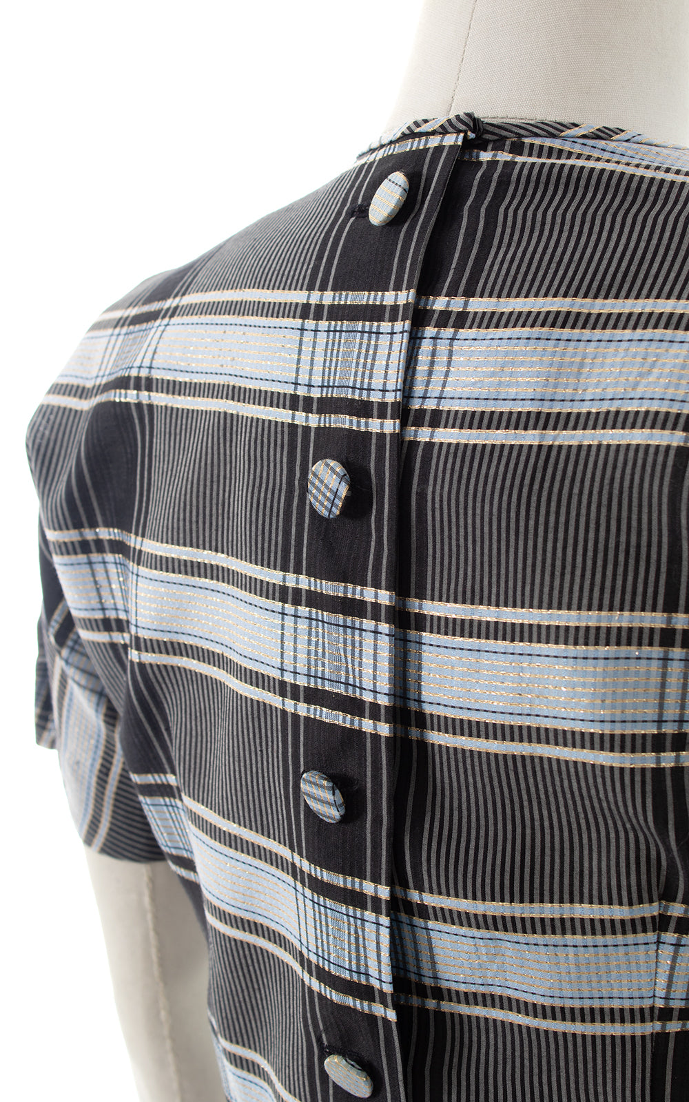 1950s Metallic Plaid Button Back Dress | small