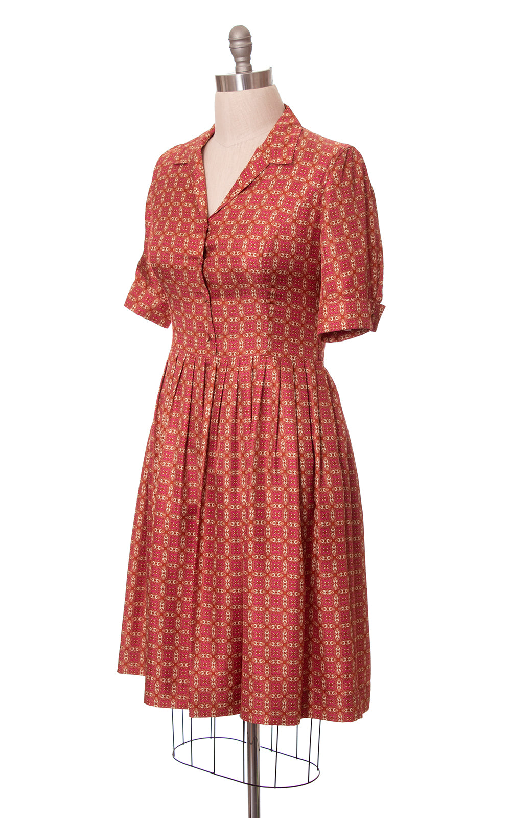 Modern 1950s Style ANN TAYLOR Silk Geometric Shirtwaist Dress | large
