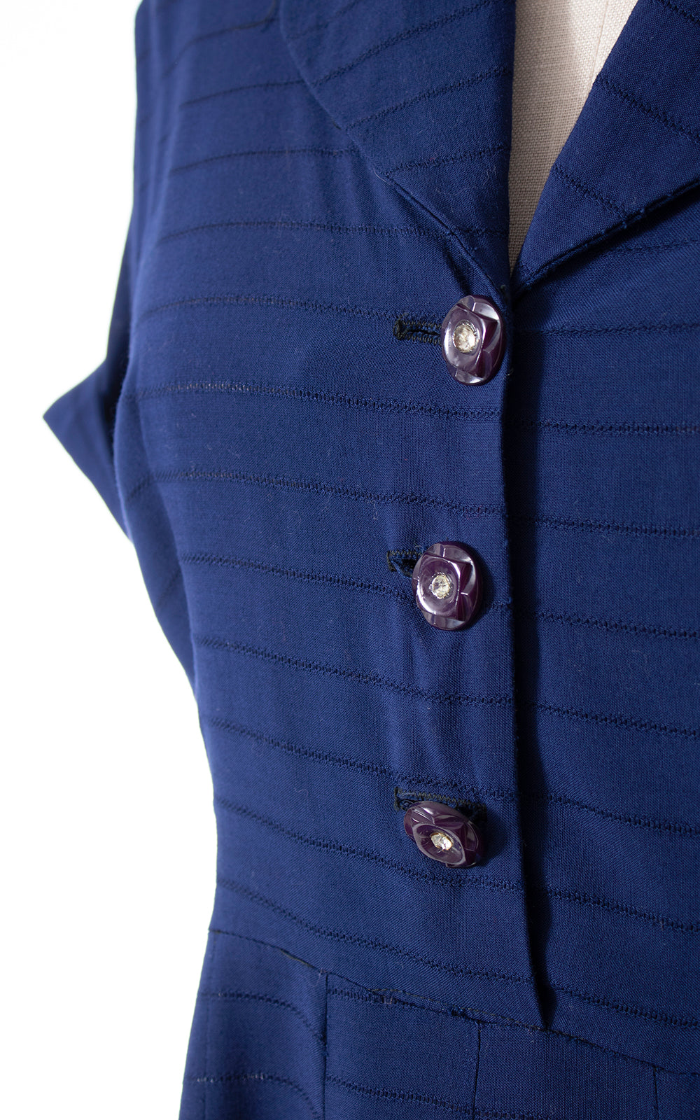 1940s Navy Blue Cotton Rayon Shirtwaist Dress | x-large