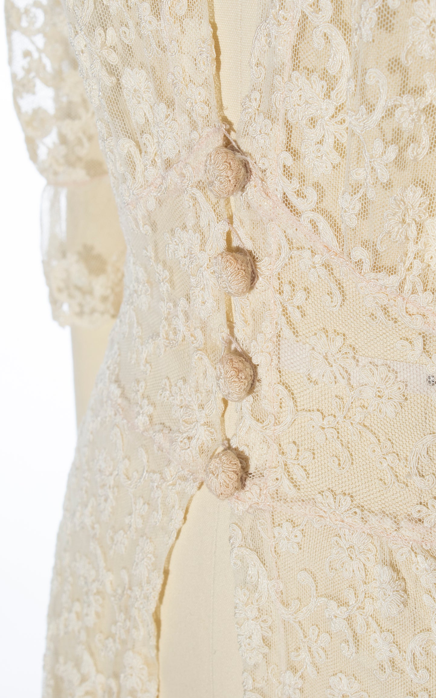 Vintage 30s 1930s Cream Lace Duster Art Deco Off White Bridal Overdress Over Dress Jacket Birthday Life Vintage