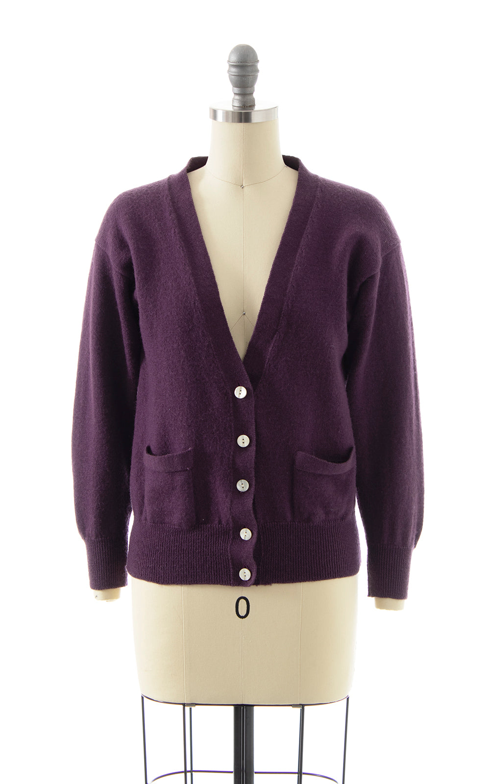 1980s Eggplant Purple Wool Cardigan | x-small/small