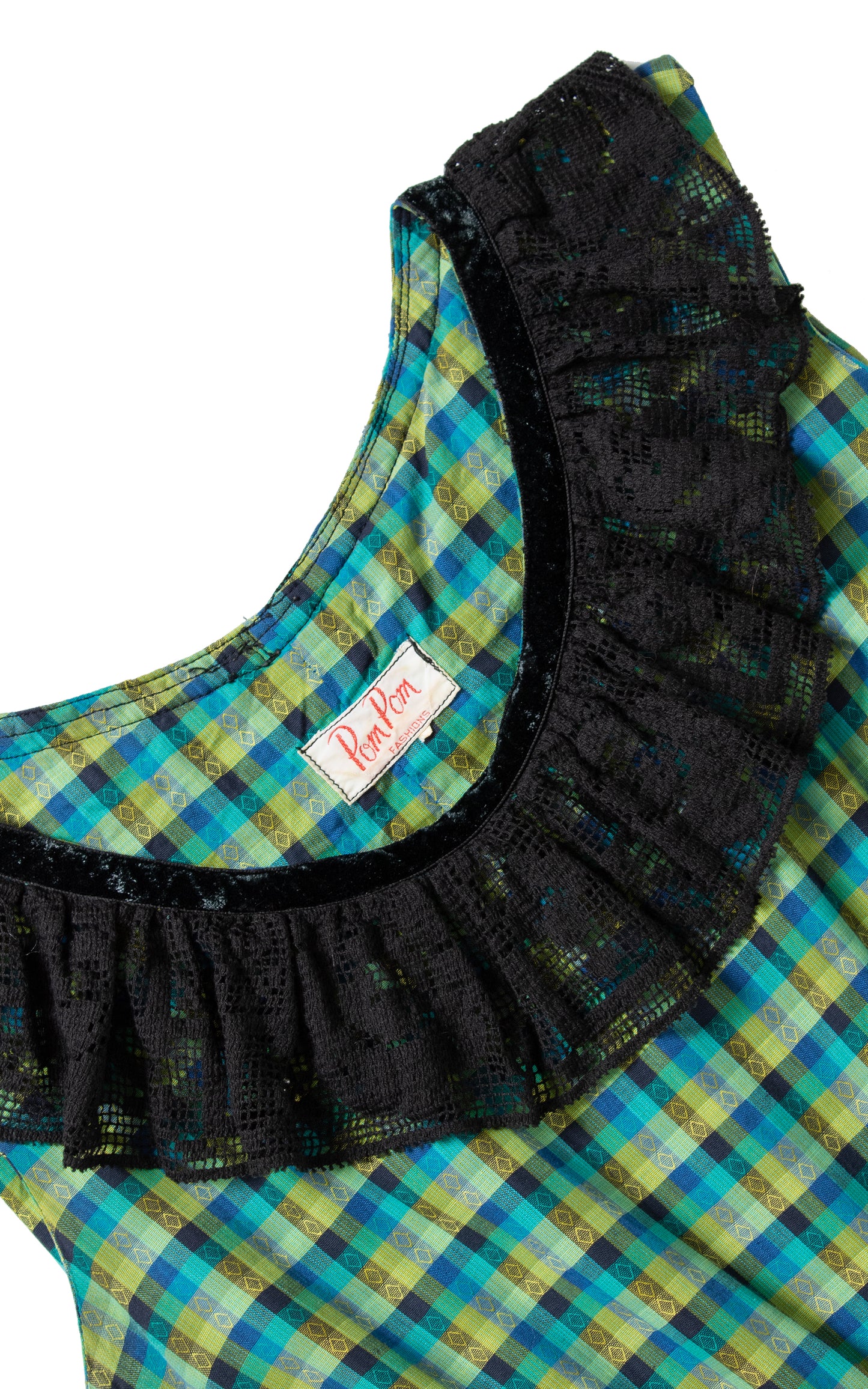 1960s Plaid Cotton Lace Sundress | small/medium