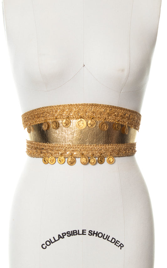 Vintage 60s 70s 1960s 1970s Gold Cinch Belt with Coin Charms Birthday Life Vintage