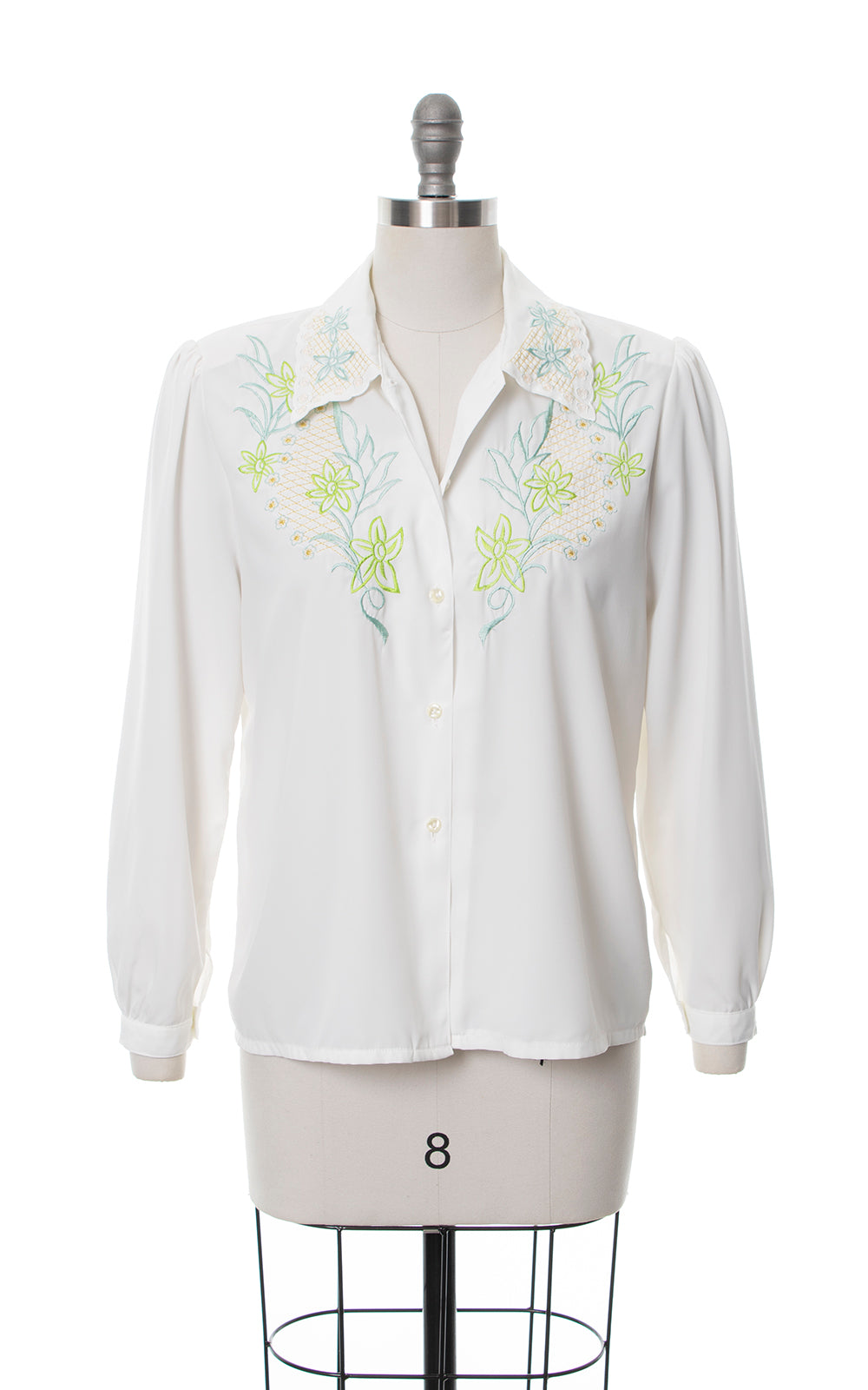1980s Floral Embroidered White Blouse | medium