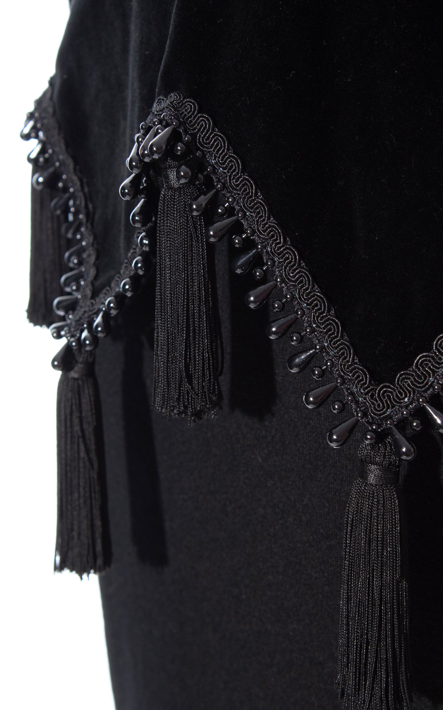 Vintage 80s 1980s Beaded Tassels Wool Jersey & Velvet Dress BirthdayLifeVintage