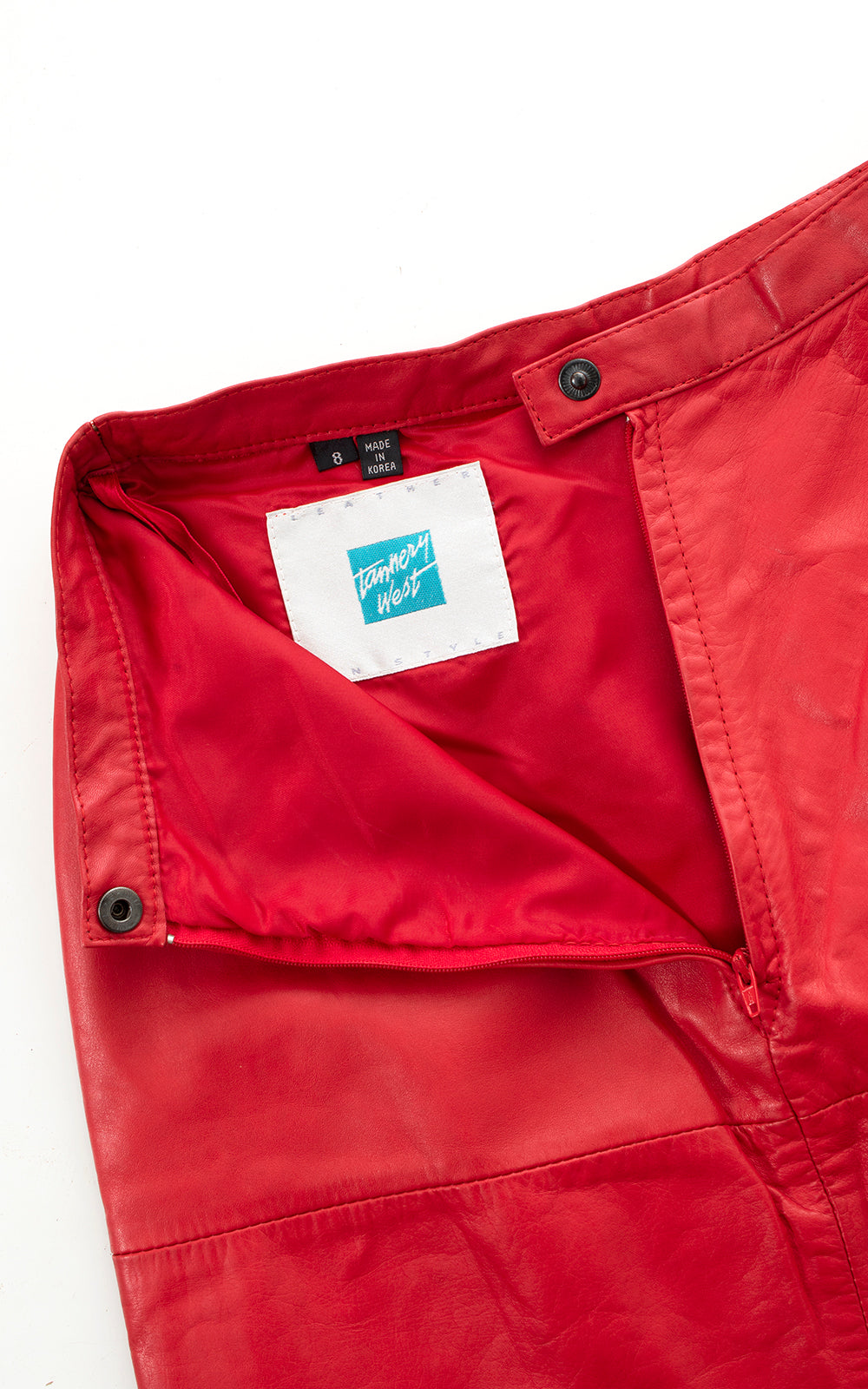 1980s TANNERY WEST Red Leather Pencil Skirt | x-small