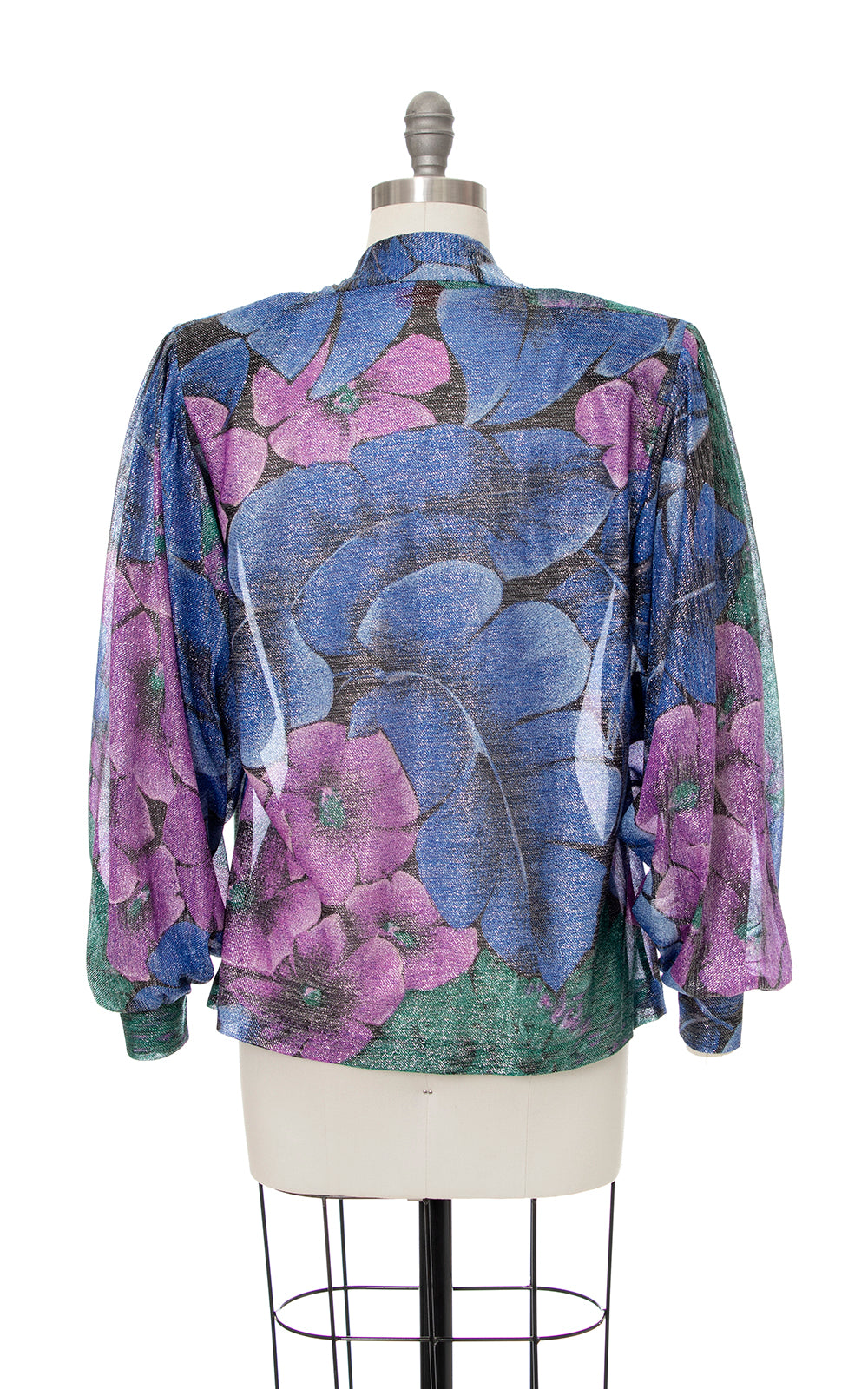 1980s Metallic Floral Wide Sleeve Blouse | medium/large