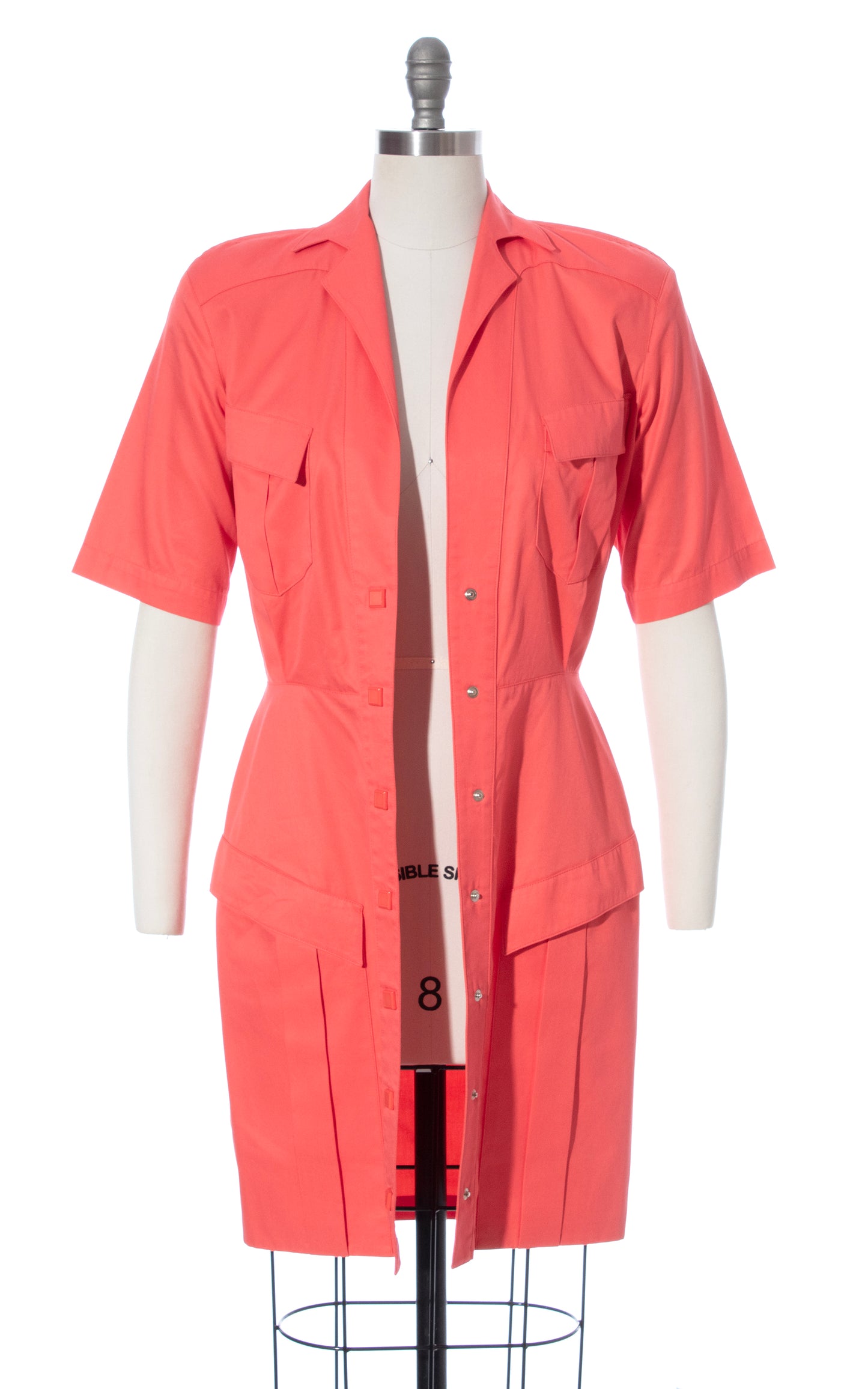 Vintage 80s 1980s THIERRY MUGLER Salmon Pink Cotton Wiggle Dress with Pockets BirthdayLifeVintage