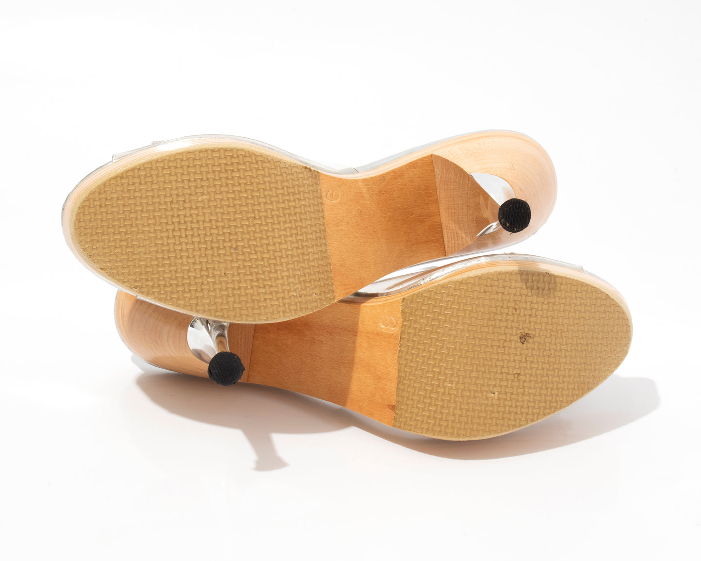 MODERN 1950s Vintage Style BETSEY JOHNSON Rhinestone Clear Vinyl Wood Platform Polly Stiletto Heels size US 6 Birthday Life Vintage