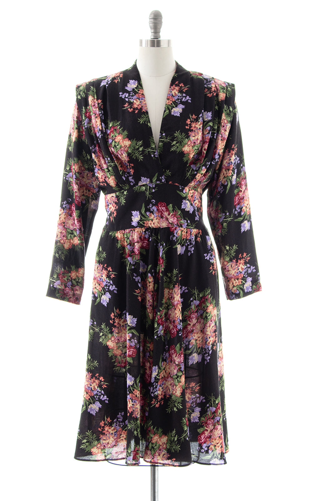 1980s Black Floral Dress with Pockets | medium/large
