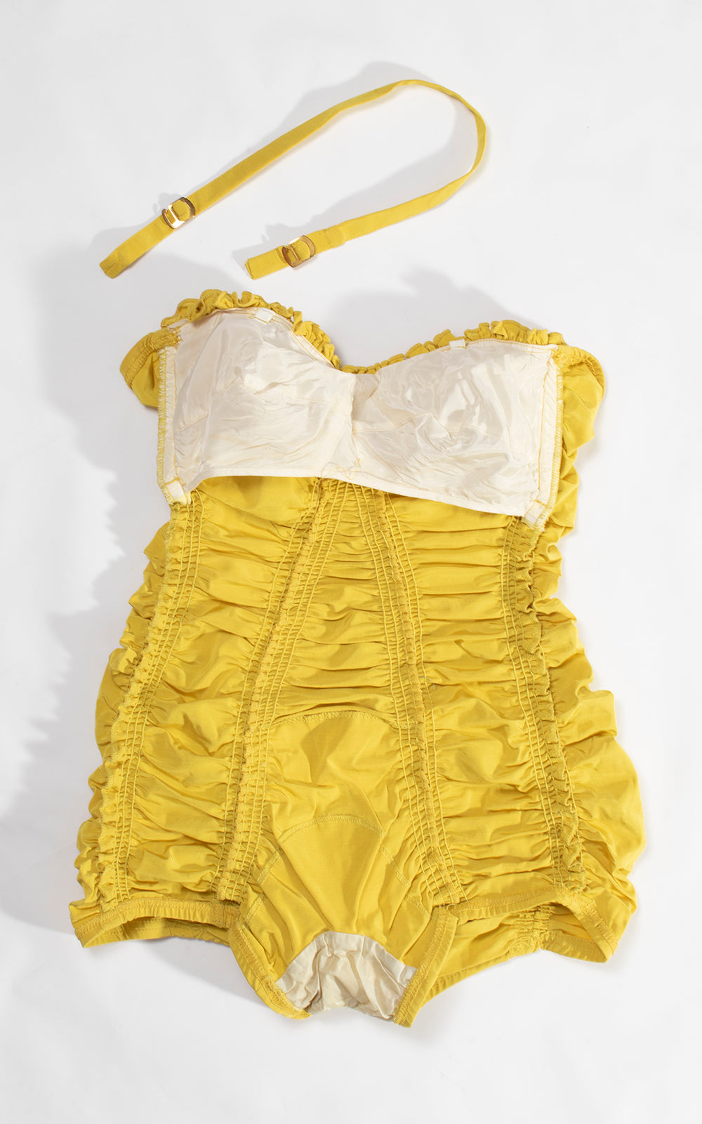1950s CATALINA Yellow Ruffled Smocked Swimsuit | x-small/small