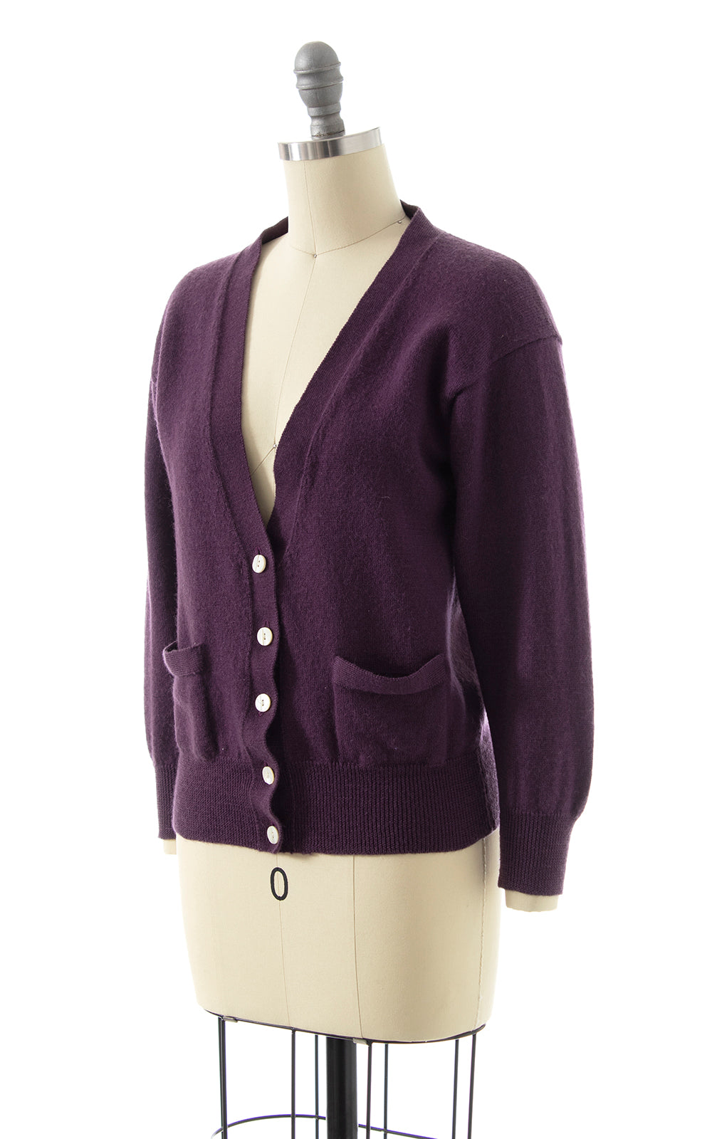 1980s Eggplant Purple Wool Cardigan | x-small/small
