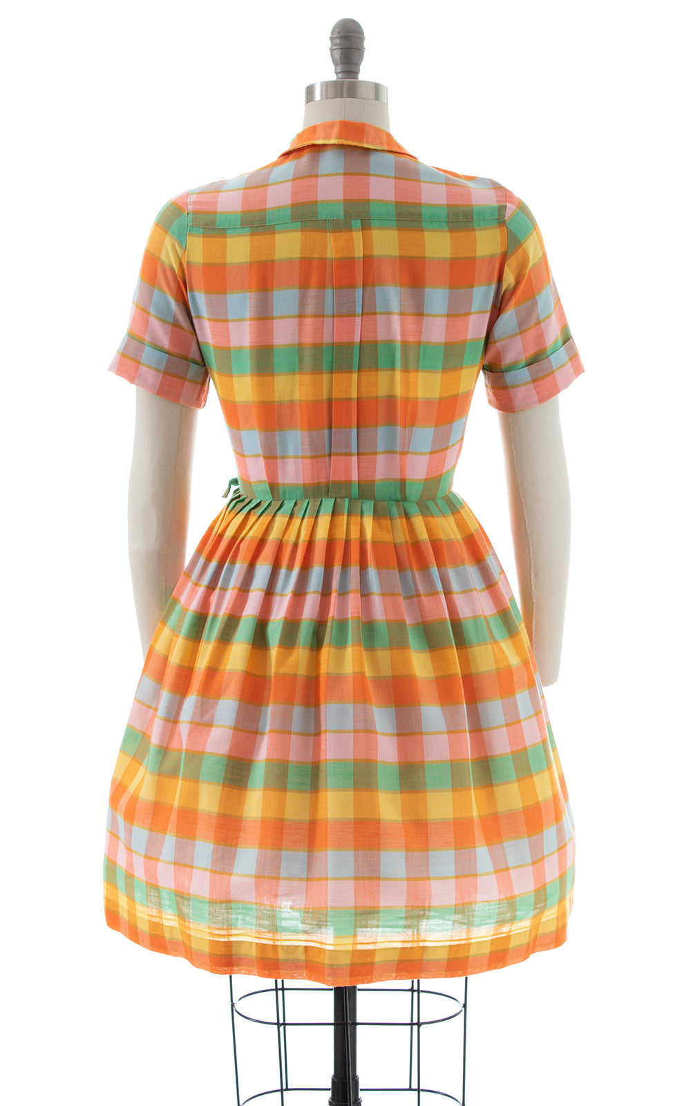 1950s 1960s Rainbow Plaid Shirtwaist Dress | small