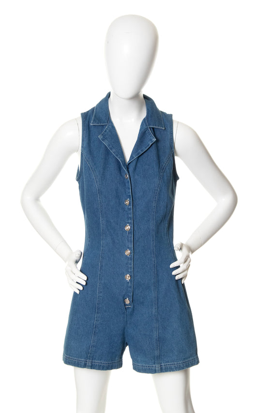 1990s Lace-Up Denim Romper | small