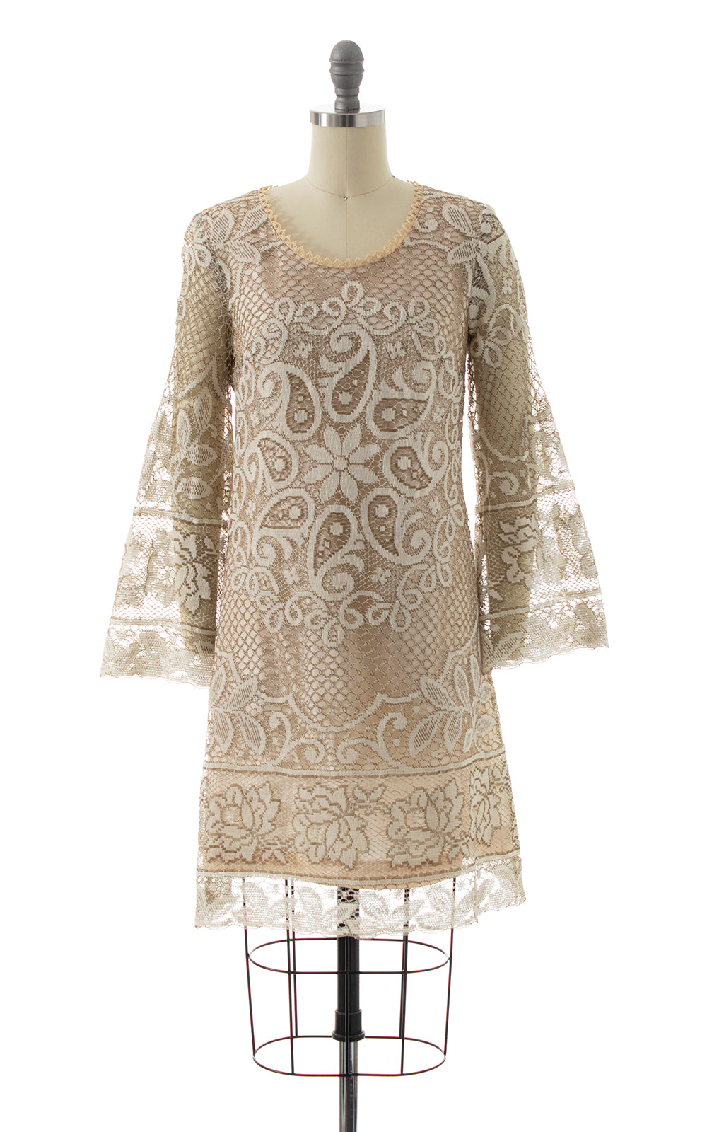 1960s Lace Bell Sleeve Mini Dress | x-small/small Birthday Life Vintage 1960s Lace Bell Sleeve Mini Dress | x-small/small Birthday Life Vintage