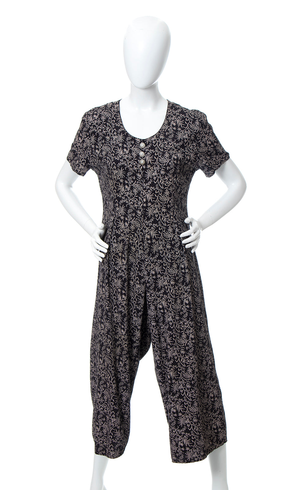 1990s Ditsy Floral Rayon Wide Leg Jumpsuit | medium/large