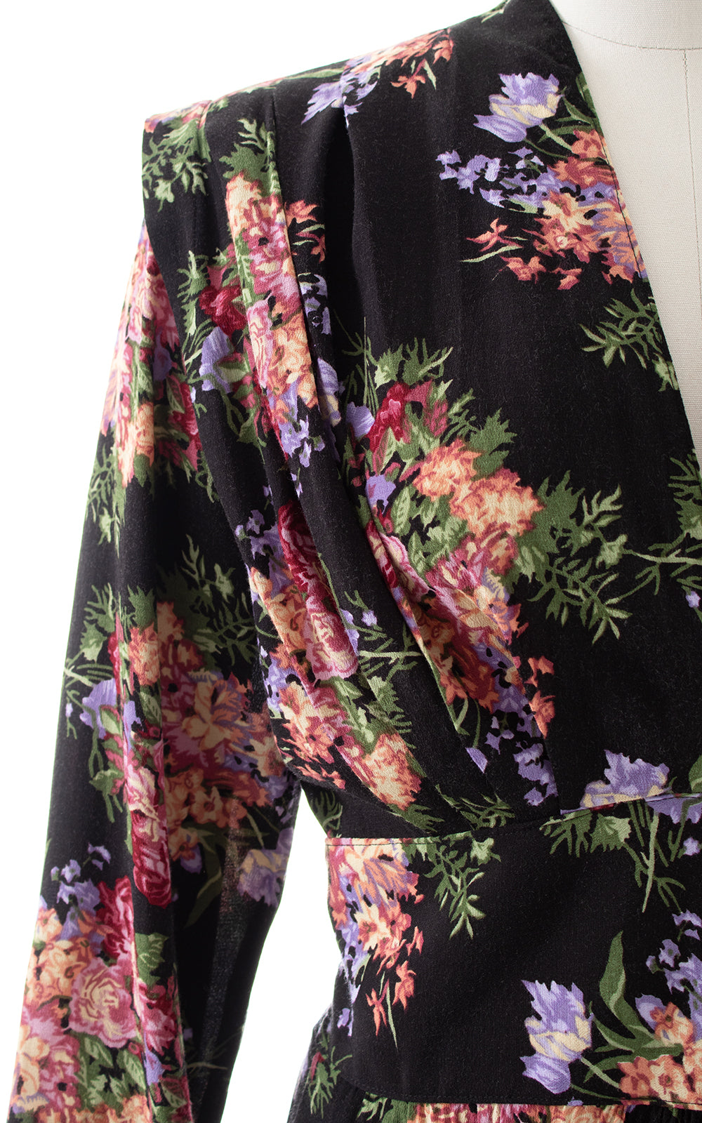 1980s Black Floral Dress with Pockets | medium/large