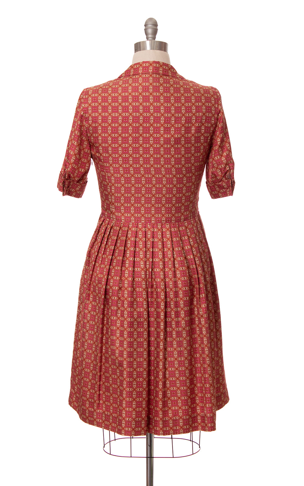 Modern 1950s Style ANN TAYLOR Silk Geometric Shirtwaist Dress | large