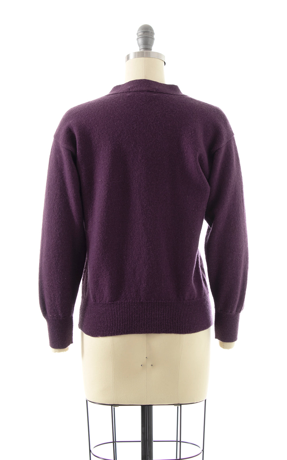 1980s Eggplant Purple Wool Cardigan | x-small/small