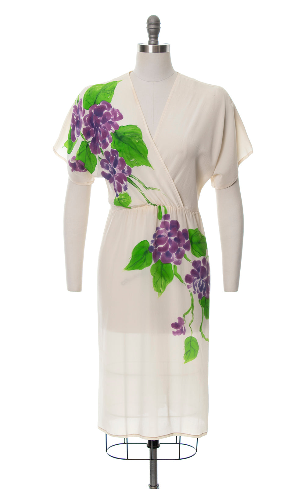 1980s Hand-Painted Floral Silk Dress | medium