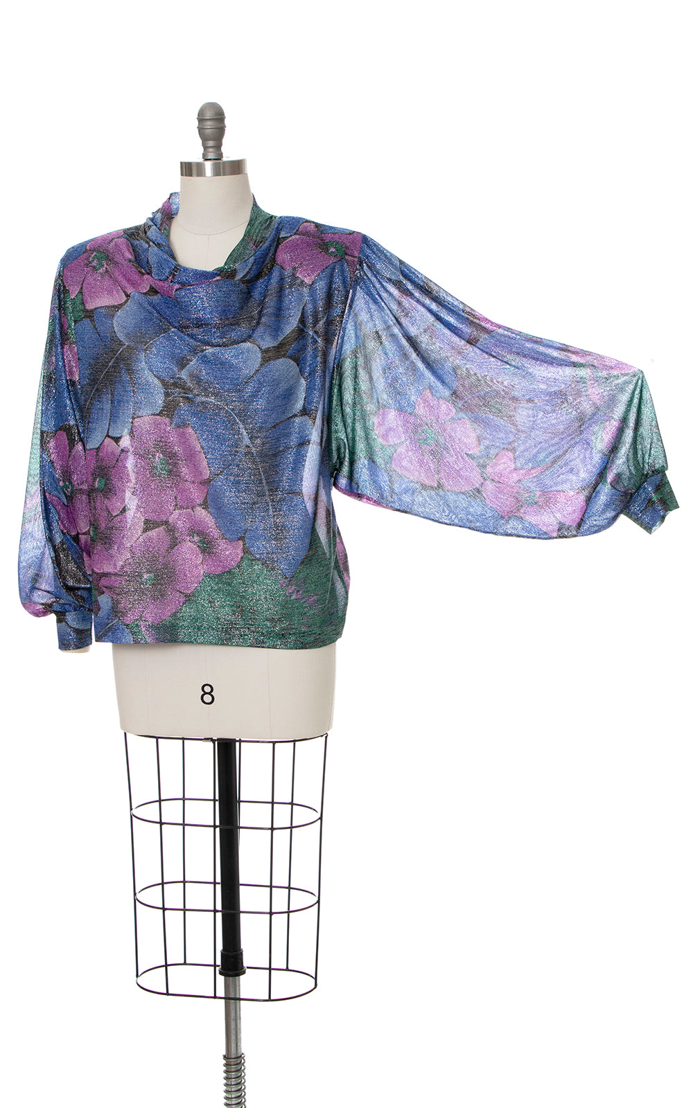 1980s Metallic Floral Wide Sleeve Blouse | medium/large