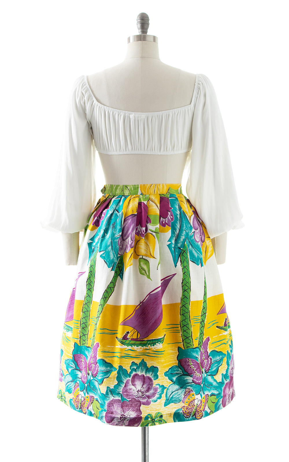 1950s Tropical Island Novelty Border Print Skirt | small/medium
