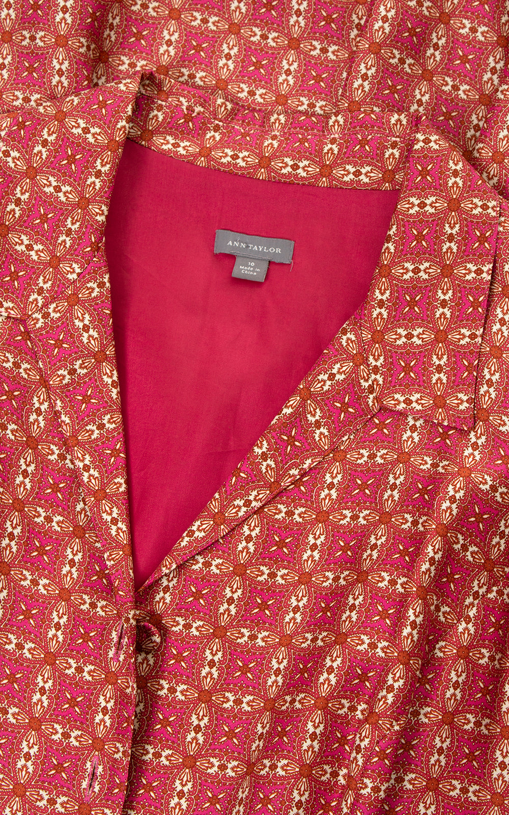 Modern 1950s Style ANN TAYLOR Silk Geometric Shirtwaist Dress | large