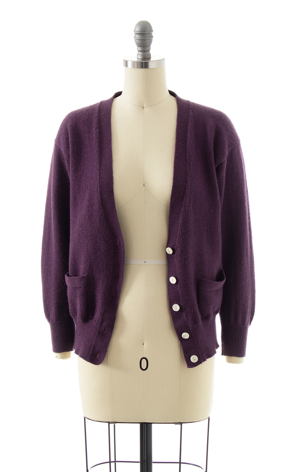 1980s Eggplant Purple Wool Cardigan | x-small/small