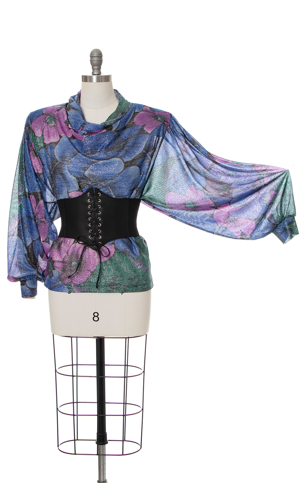 1980s Metallic Floral Wide Sleeve Blouse | medium/large