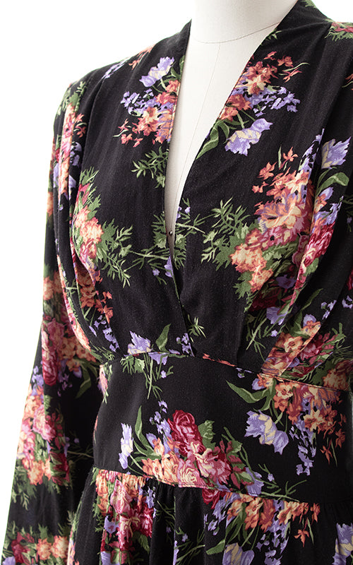 1980s Black Floral Dress with Pockets | medium/large