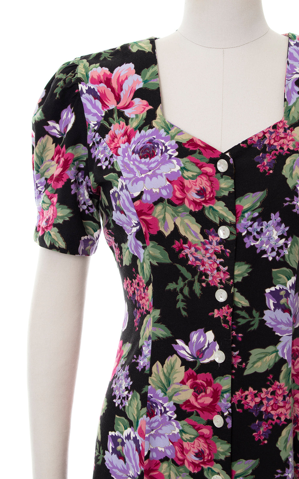 1990s Metallic Floral Rayon Shirtwaist Dress | small/medium