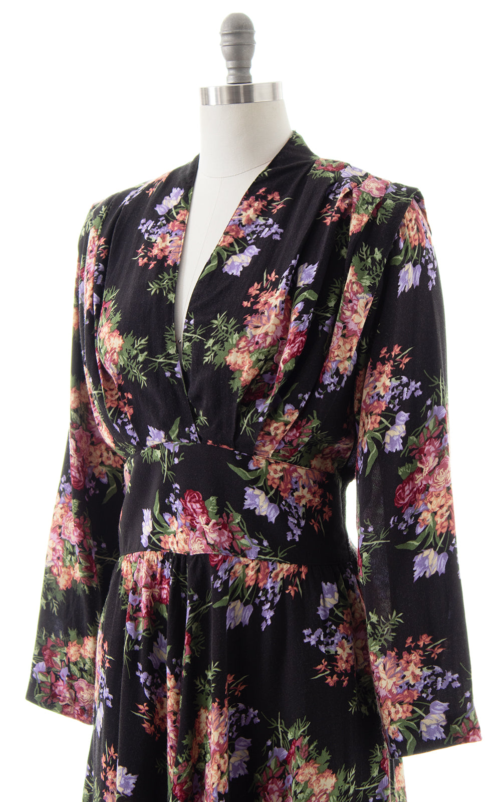 1980s Black Floral Dress with Pockets | medium/large