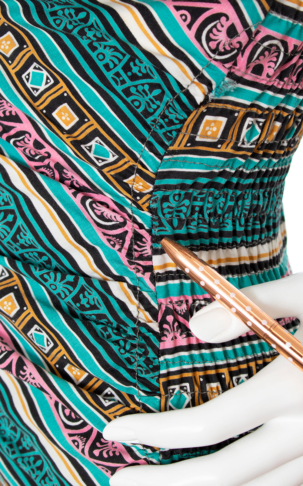 1950s Geometric Striped Smocked Swimsuit | small/medium