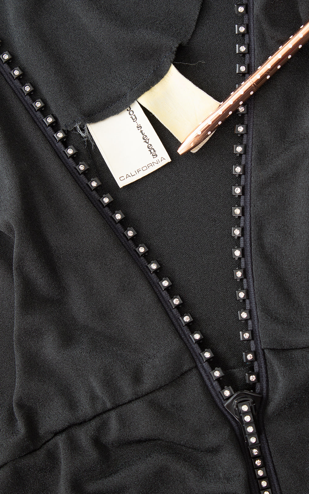 1970s Rhinestone Zipper Jersey Jumpsuit BirthdayLifeVintage