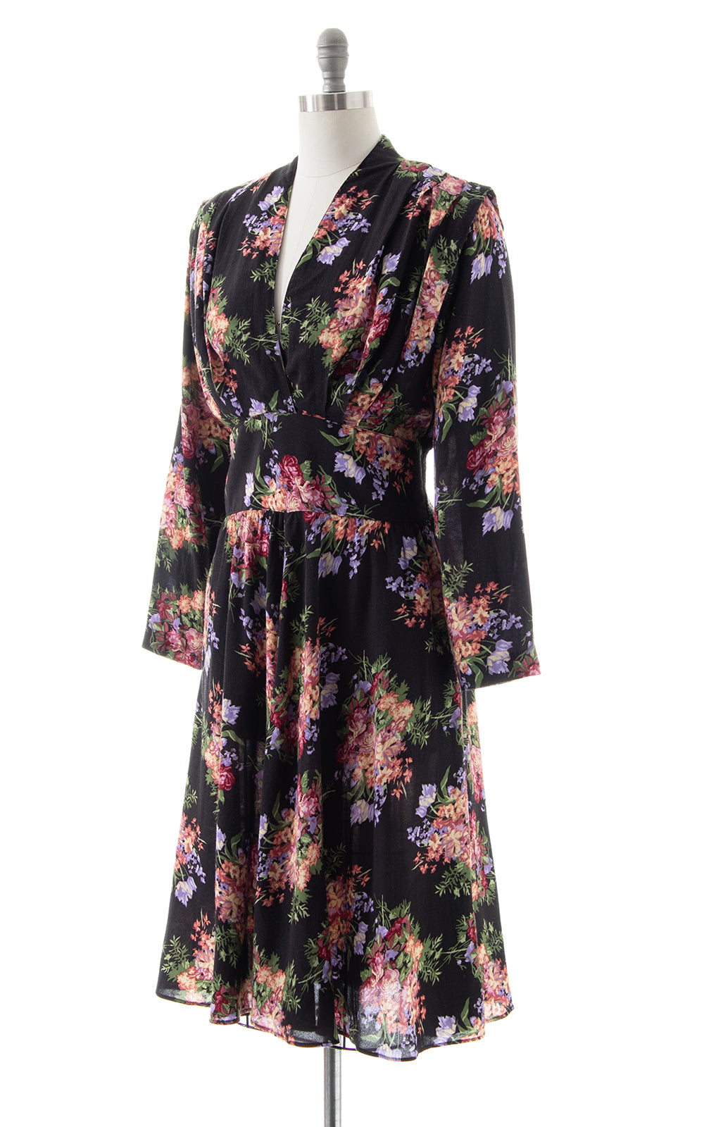 1980s Black Floral Dress with Pockets | medium/large