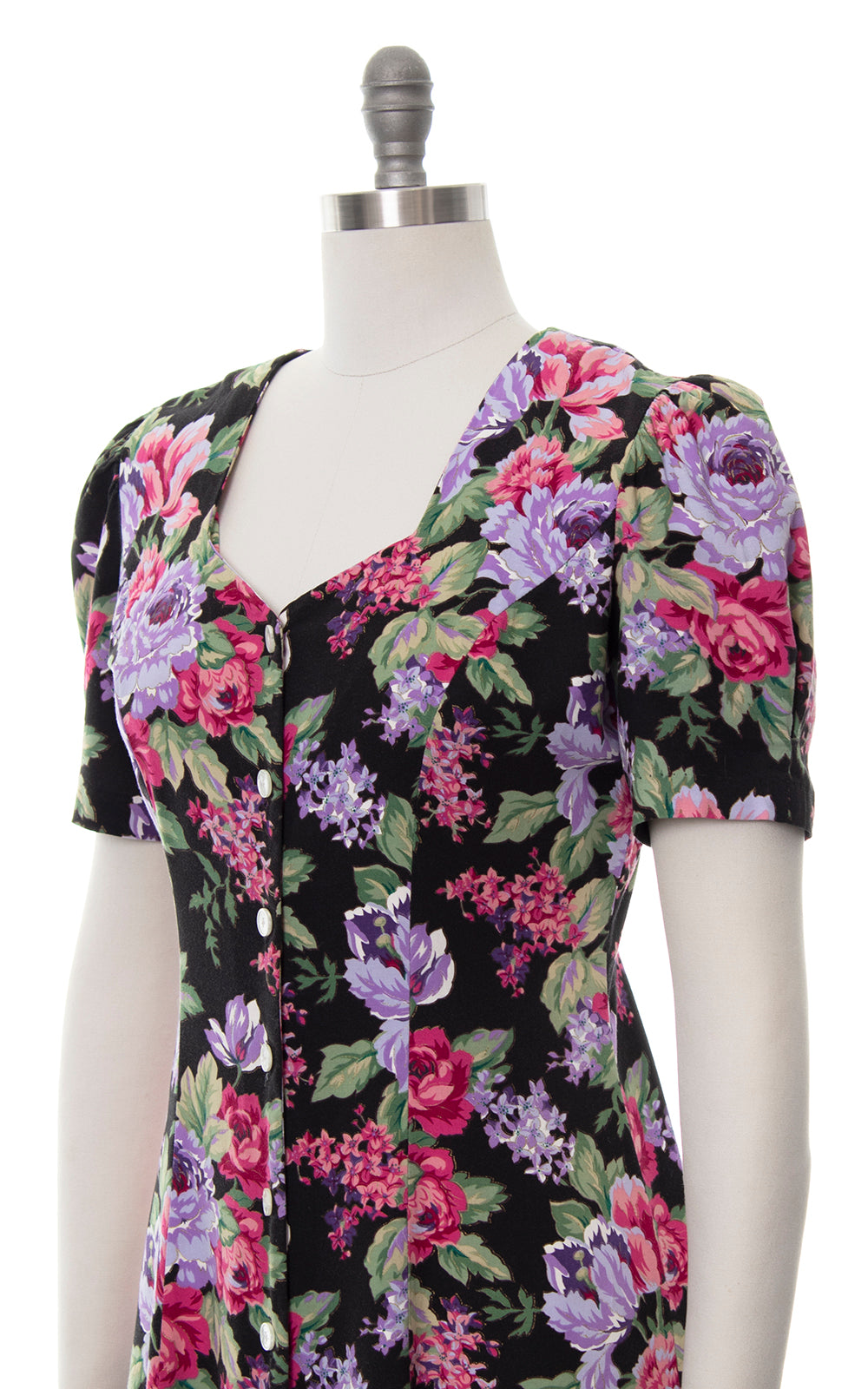 1990s Metallic Floral Rayon Shirtwaist Dress | small/medium