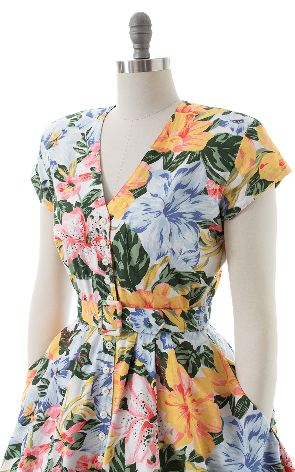 1980s CAROL ANDERSON Floral Shirt Dress with Pockets | small/medium