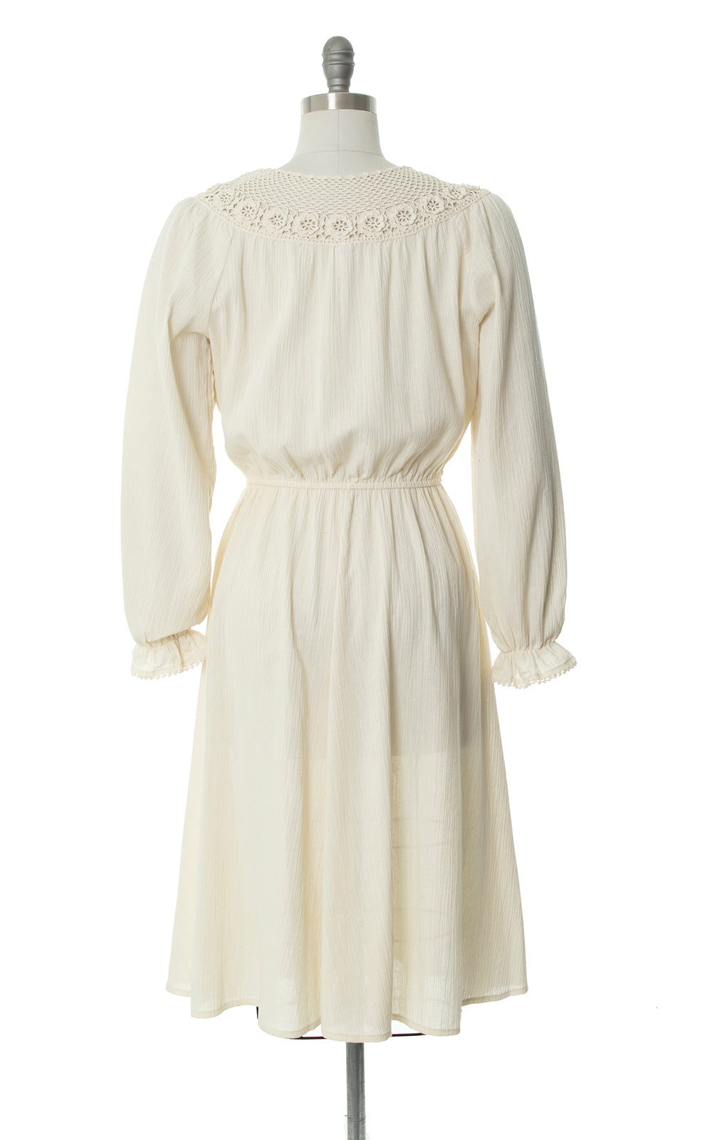 Vintage 1970s 70s Cream Cotton Gauze & Crochet Dress Birthday Life Vintage
