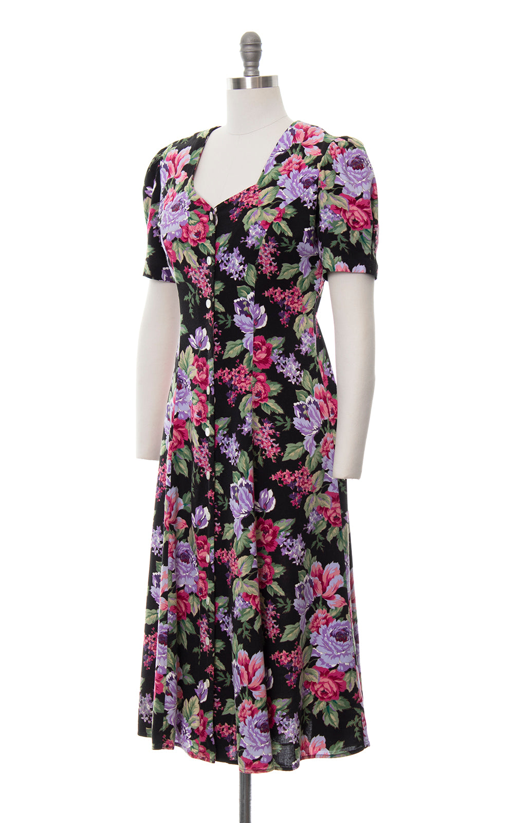 1990s Metallic Floral Rayon Shirtwaist Dress | small/medium